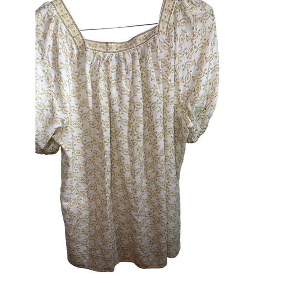 Max Studio London 1X Floral Yellow & White Boho Blouse With Puff Sleeves New - Picture 4 of 12